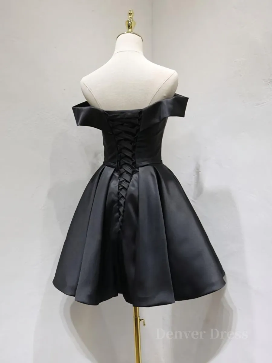 Off the Shoulder Short Black Prom Dresses Little Black Formal Graduation Homecoming Dresses