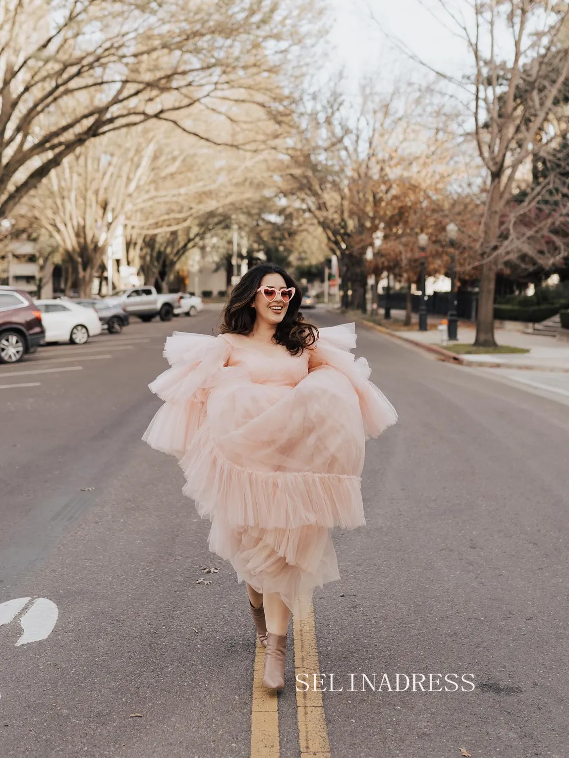 Off-the-shoulder V neck Lemonade Photography Costumes Pink Long Prom Dress Formal Dress JKSS508