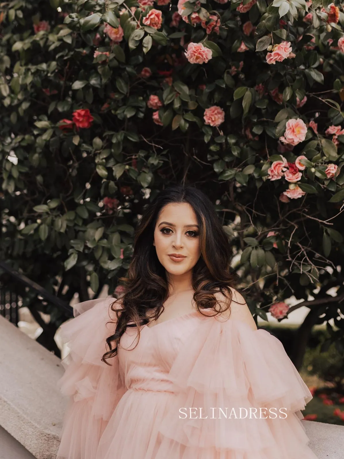 Off-the-shoulder V neck Lemonade Photography Costumes Pink Long Prom Dress Formal Dress JKSS508