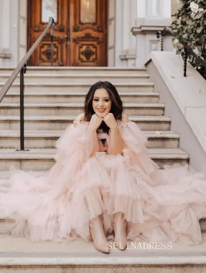 Off-the-shoulder V neck Lemonade Photography Costumes Pink Long Prom Dress Formal Dress JKSS508