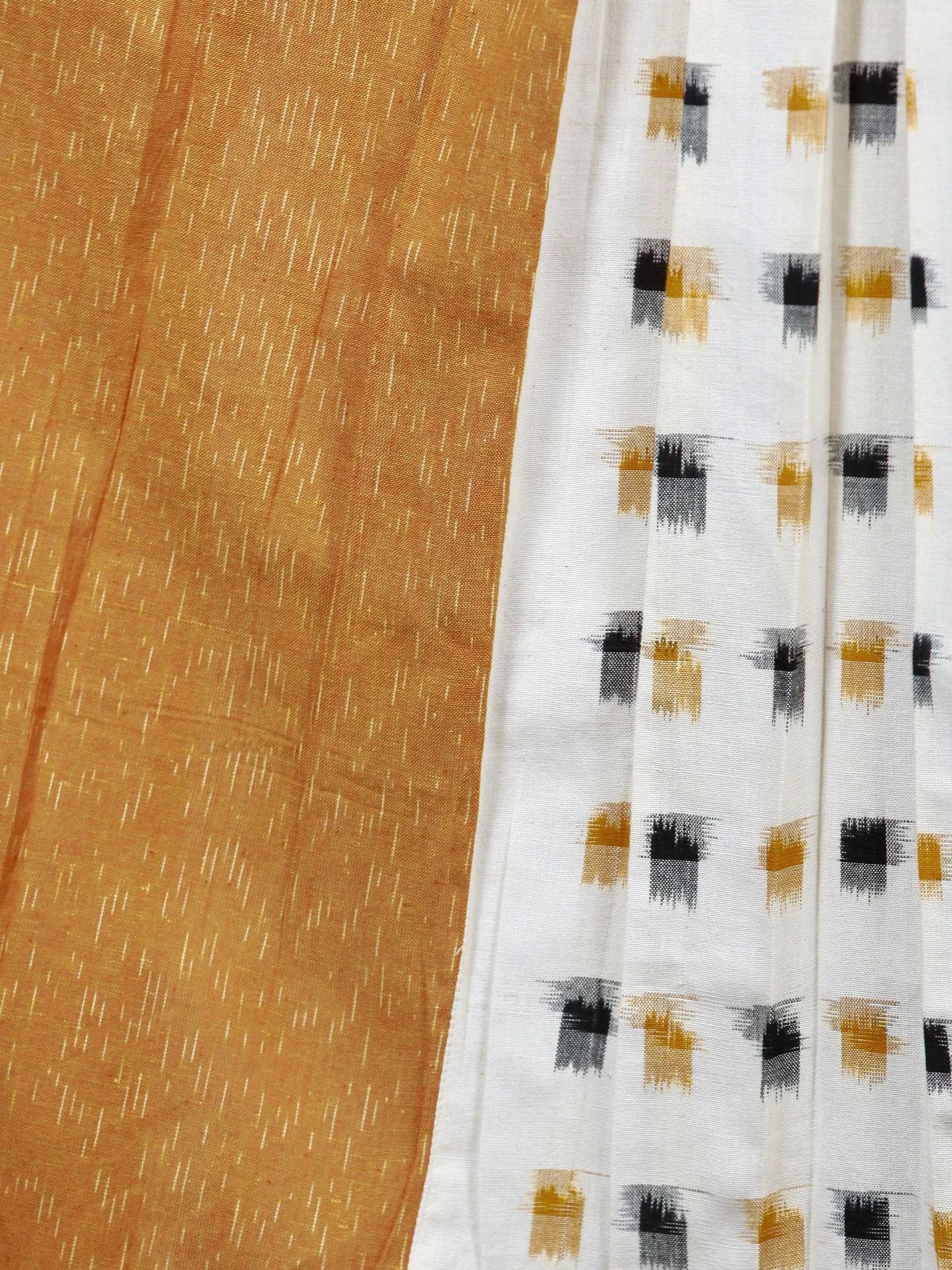 Off White Mustard Long Sleeveless Handwoven Double Ikat Dress With Side Pockets - D275F764