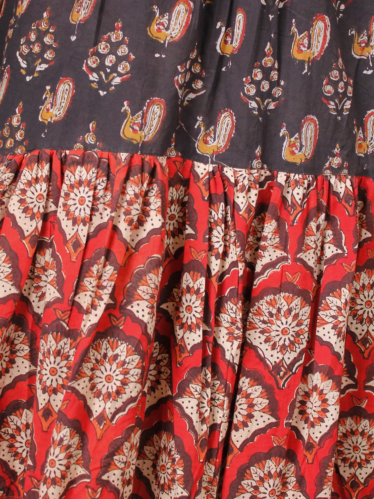 Peacock Motif - Hand Block Printed Long Sequence Embroidered Dress - D274F1810