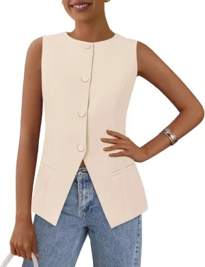 PRETTYGARDEN Women's Suit Vest Tops 2025 Summer Dressy Casual Business Button Sleeveless Trendy Fashion Blazer Waistcoat