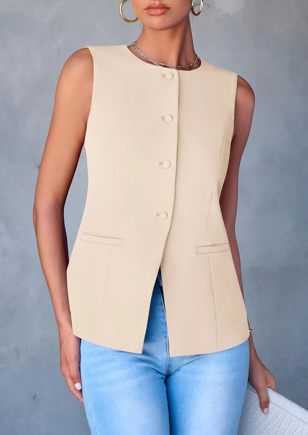 PRETTYGARDEN Women's Suit Vest Tops 2025 Summer Dressy Casual Business Button Sleeveless Trendy Fashion Blazer Waistcoat