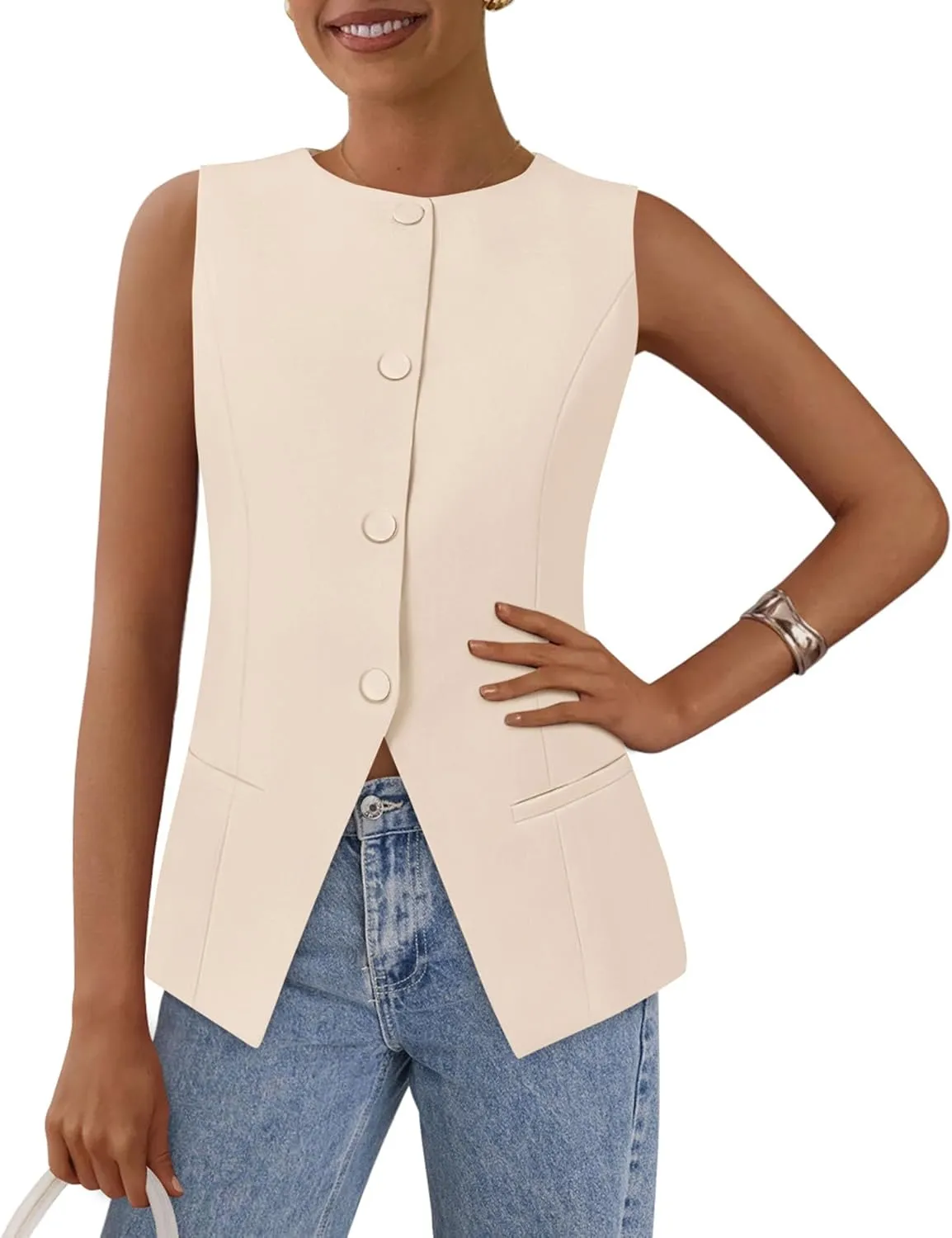 PRETTYGARDEN Women's Suit Vest Tops 2025 Summer Dressy Casual Business Button Sleeveless Trendy Fashion Blazer Waistcoat