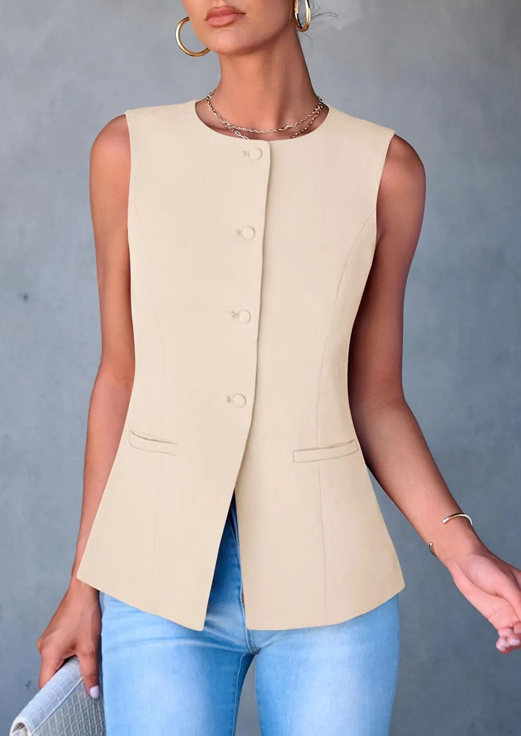PRETTYGARDEN Women's Suit Vest Tops 2025 Summer Dressy Casual Business Button Sleeveless Trendy Fashion Blazer Waistcoat