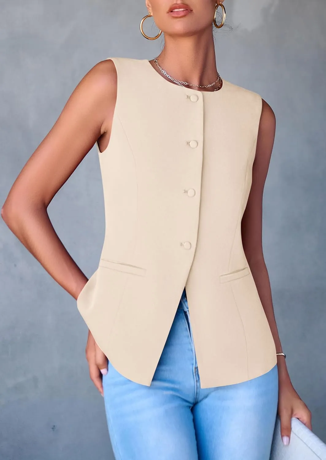 PRETTYGARDEN Women's Suit Vest Tops 2025 Summer Dressy Casual Business Button Sleeveless Trendy Fashion Blazer Waistcoat