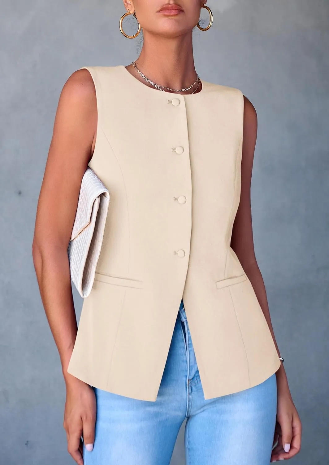 PRETTYGARDEN Women's Suit Vest Tops 2025 Summer Dressy Casual Business Button Sleeveless Trendy Fashion Blazer Waistcoat