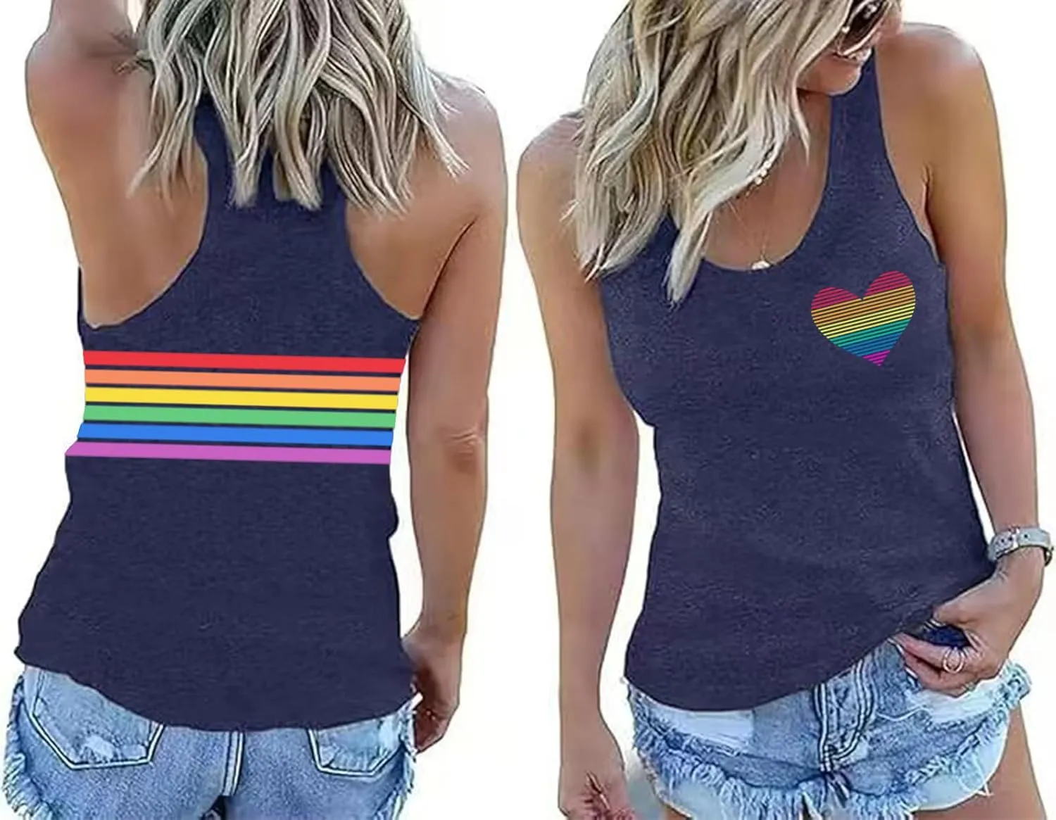 Pride Tank Tops for Women: LGBT Rainbow Heart T-Shirts Lesbian Sleeveless Tee LGBTQ Pride Raceback Vest Tops