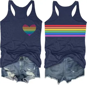 Pride Tank Tops for Women: LGBT Rainbow Heart T-Shirts Lesbian Sleeveless Tee LGBTQ Pride Raceback Vest Tops