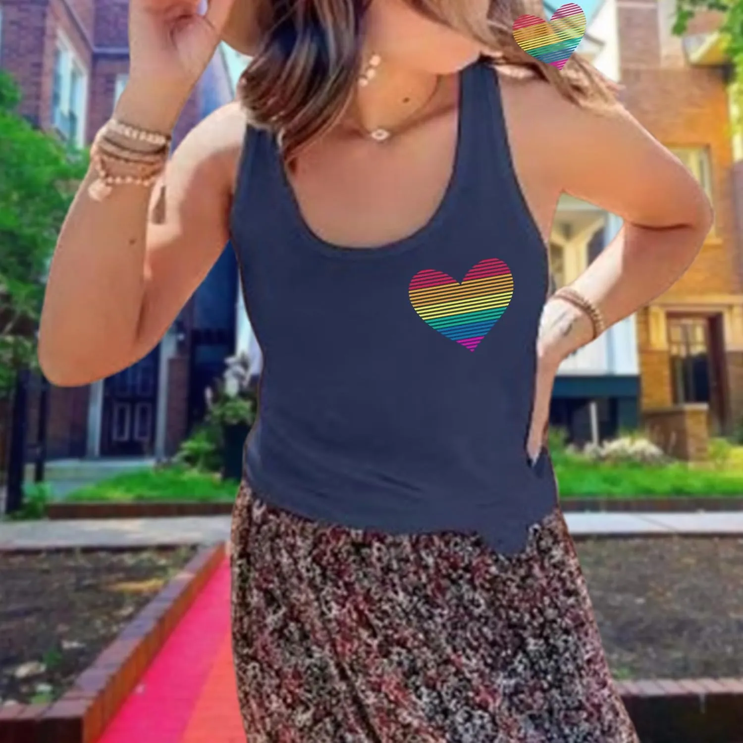 Pride Tank Tops for Women: LGBT Rainbow Heart T-Shirts Lesbian Sleeveless Tee LGBTQ Pride Raceback Vest Tops