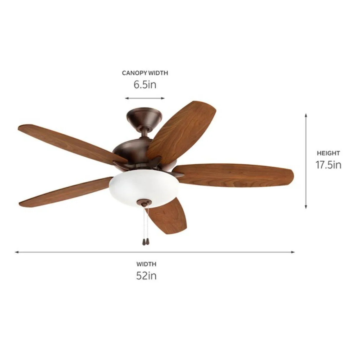Renew Select 52 Inch Oil Brushed Bronze LED Ceiling Fan with Light Kit and Pull Chain