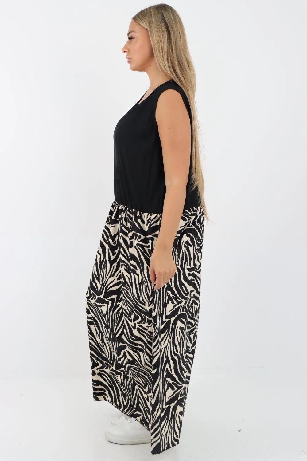 Ribbed Vest Animal Print Maxi Dress
