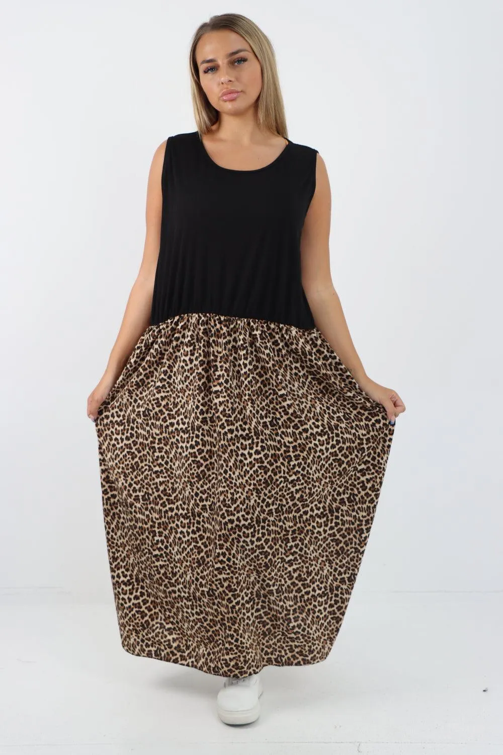 Ribbed Vest Animal Print Maxi Dress
