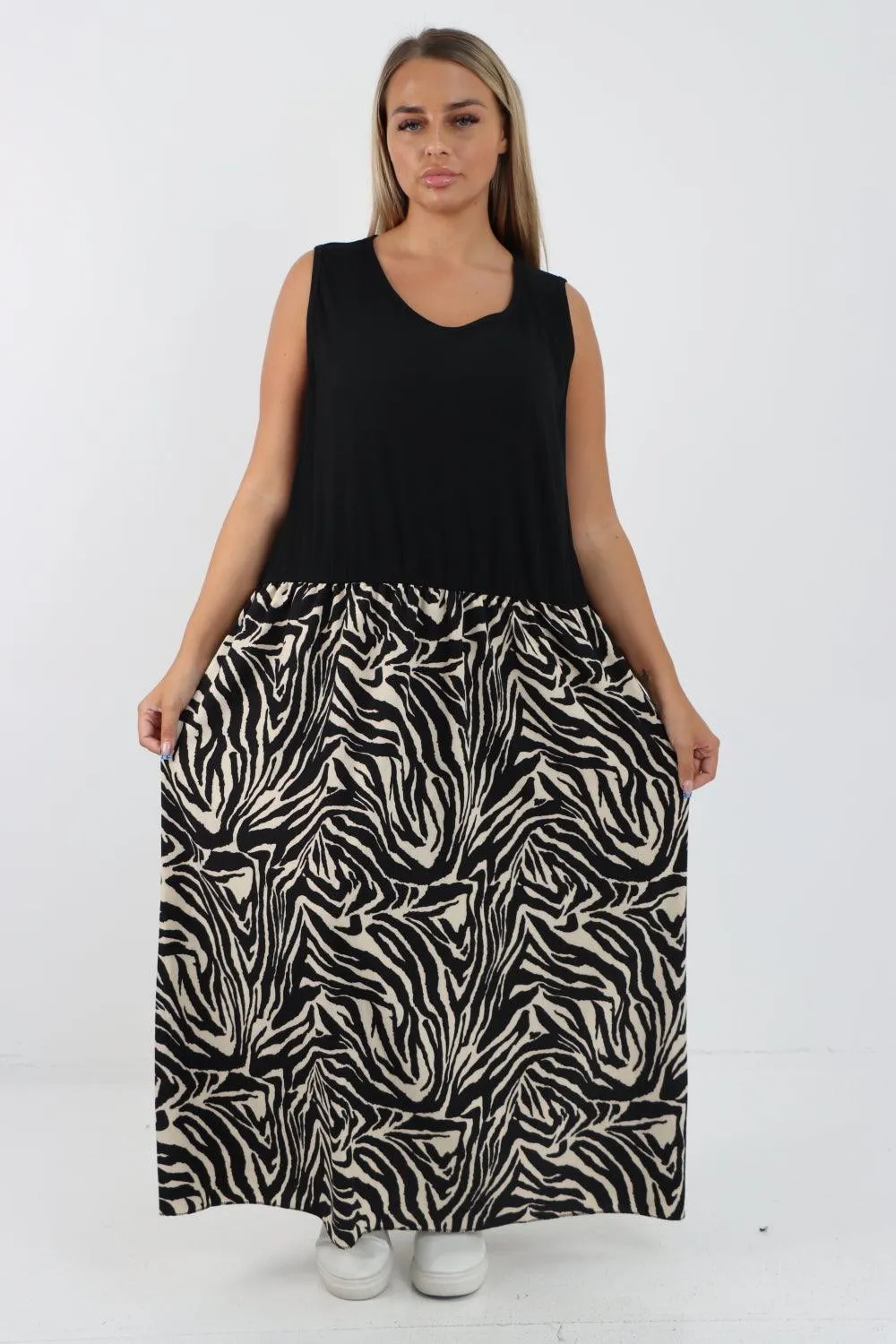 Ribbed Vest Animal Print Maxi Dress
