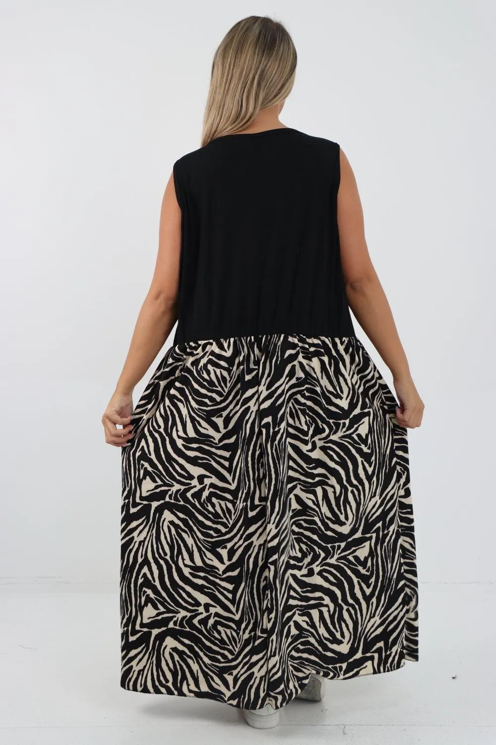 Ribbed Vest Animal Print Maxi Dress