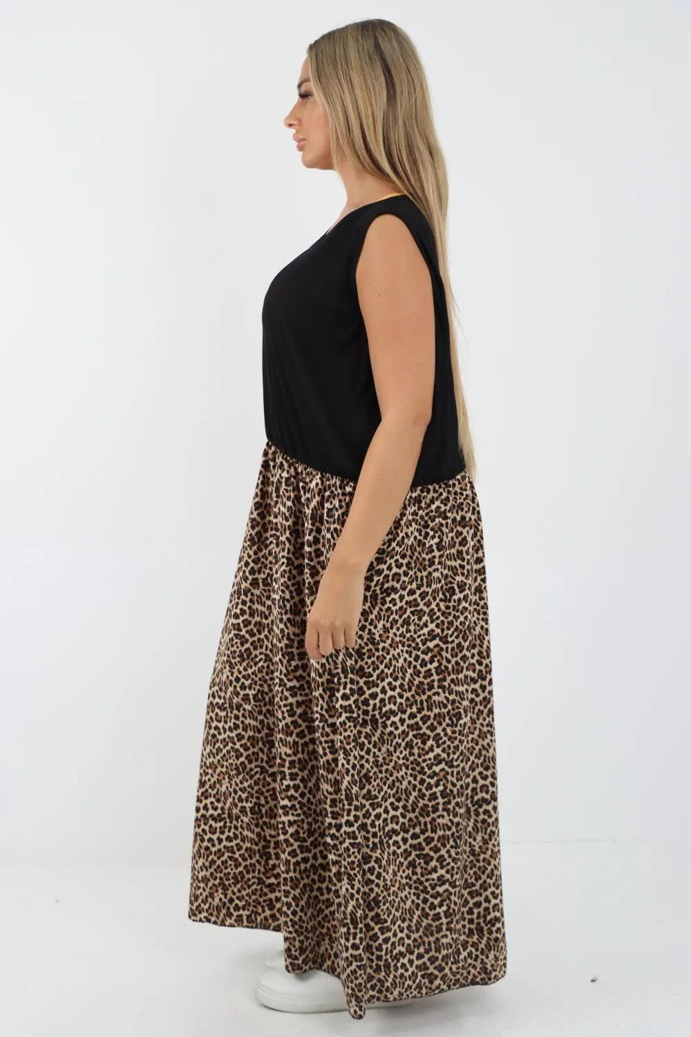 Ribbed Vest Animal Print Maxi Dress