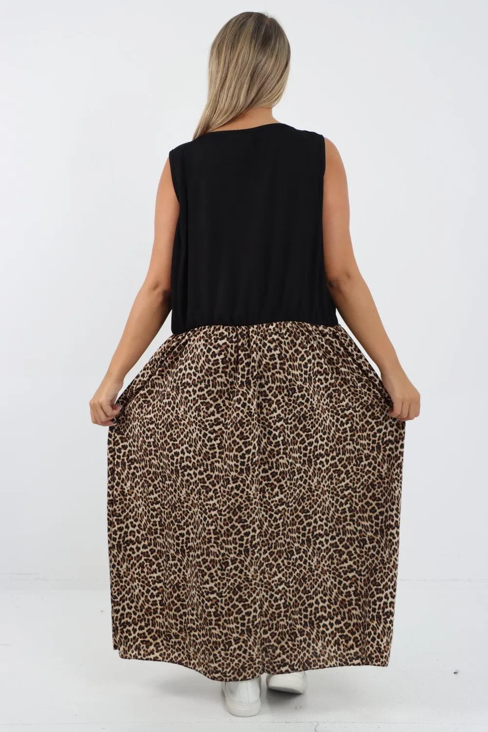 Ribbed Vest Animal Print Maxi Dress