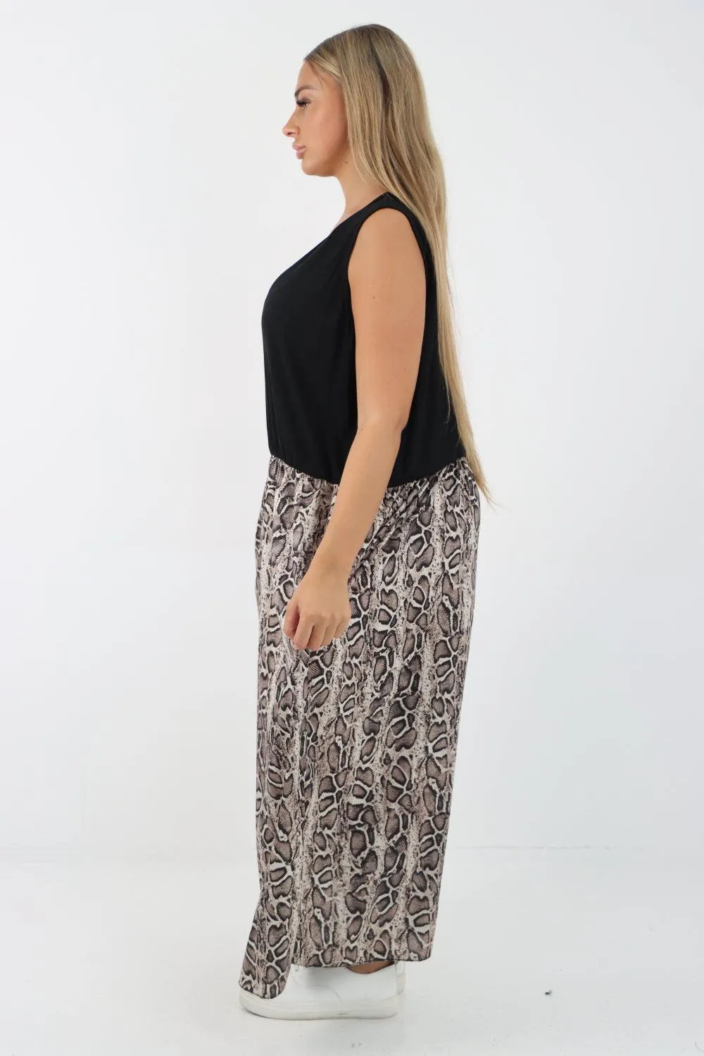 Ribbed Vest Animal Print Maxi Dress