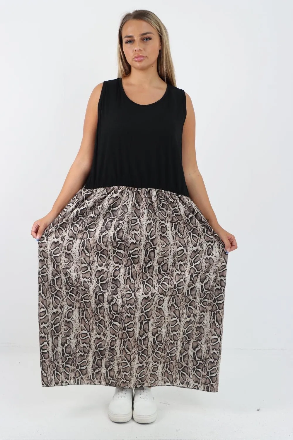 Ribbed Vest Animal Print Maxi Dress