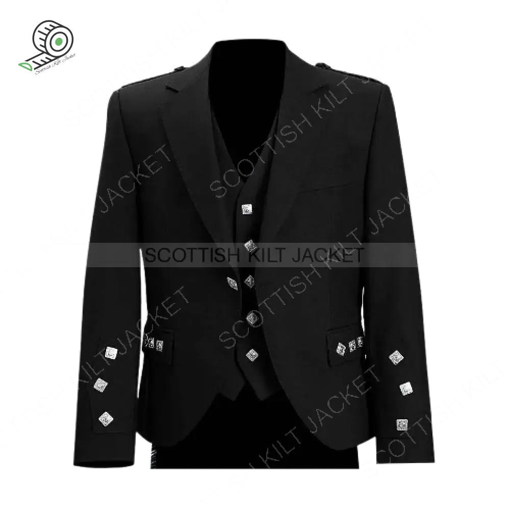 Scottish Argyll Jacket With Vest Prince Charlie style Cuffs