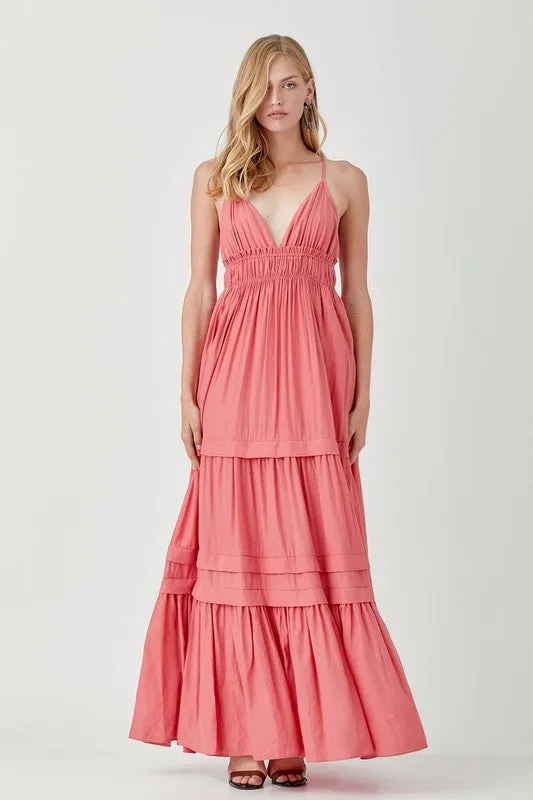 Shirred Ruffle Folded Detail Maxi Dress  *Online Only*