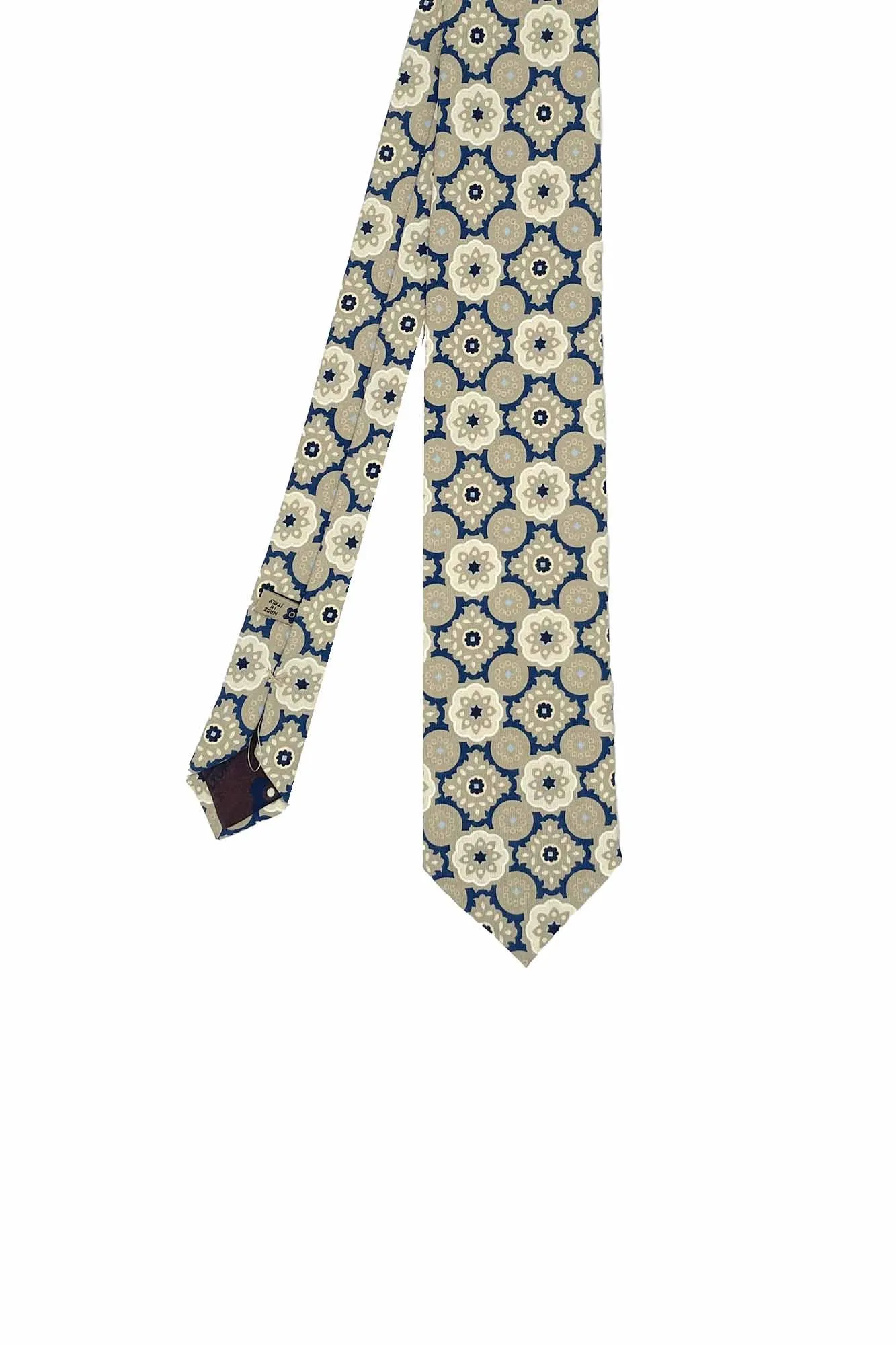 TOKYO - Blue & beige diamonds printed silk hand made tie