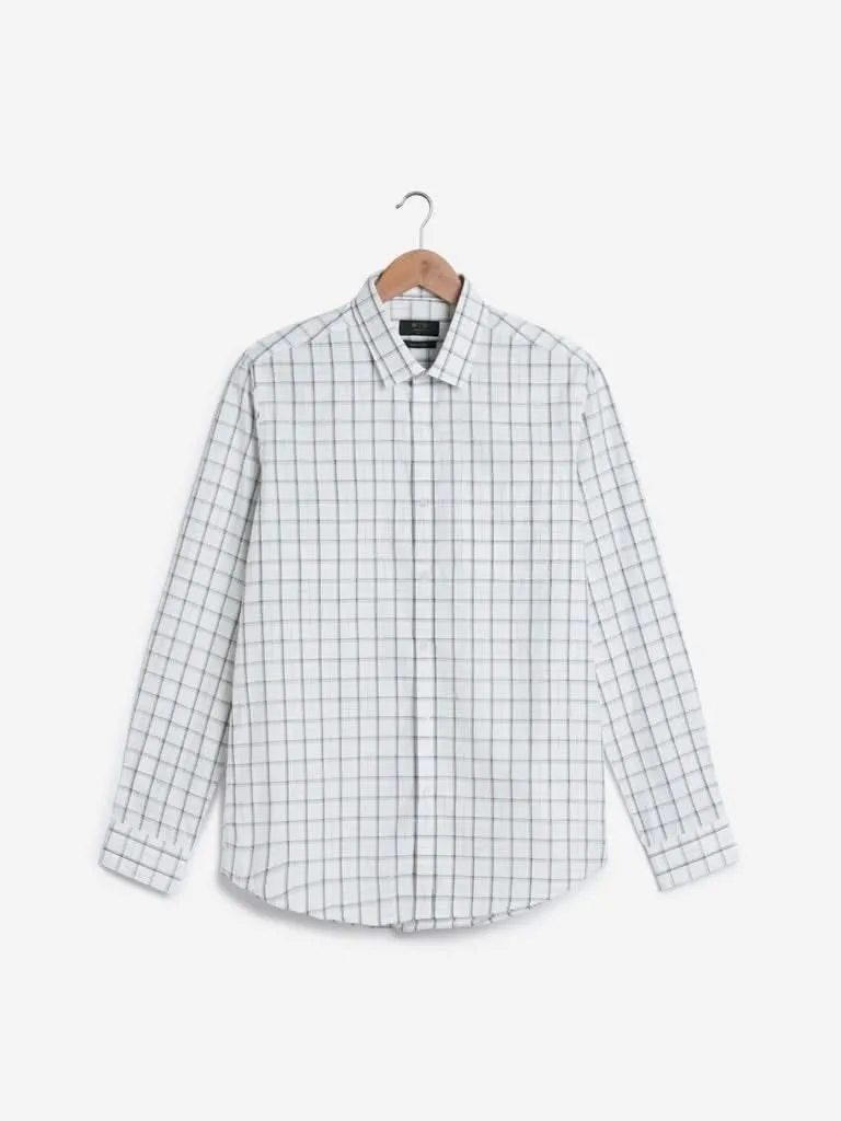 WES Formals White Slim-Fit Checked Shirt
