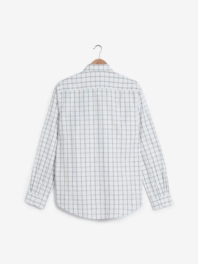 WES Formals White Slim-Fit Checked Shirt