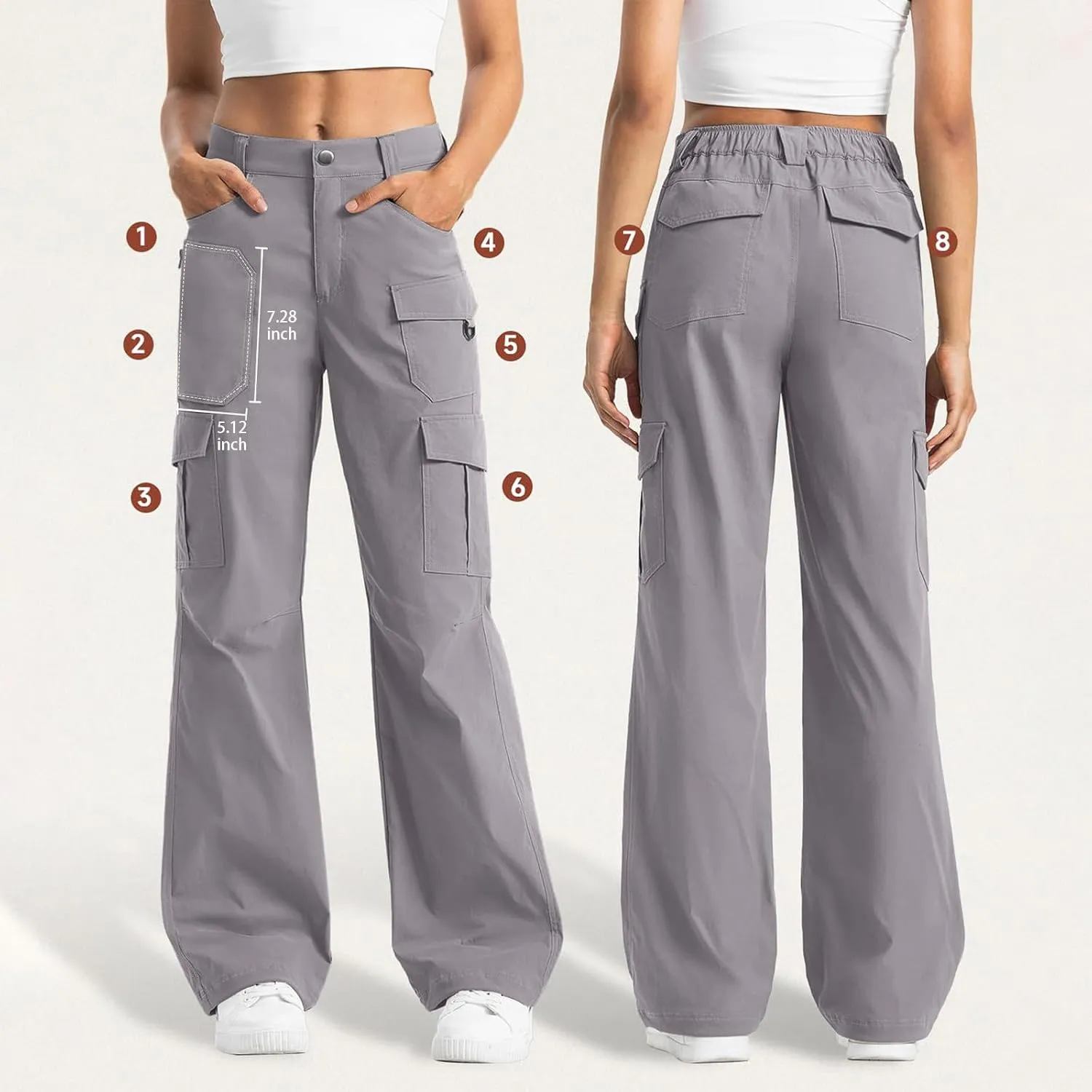Womens High Waisted Wide Leg Lightweight Hiking Cargo Pants Casual Baggy Work Outdoor Trousers with Pockets
