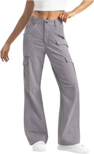 Womens High Waisted Wide Leg Lightweight Hiking Cargo Pants Casual Baggy Work Outdoor Trousers with Pockets